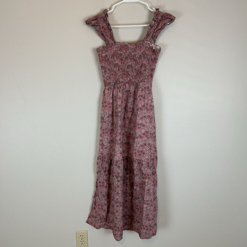 Perry Walker Women’s Boho Maxi Dress Print Size 2 Flowy Smocked Tiered Cottage
